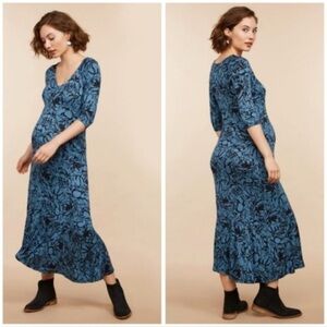 Mimi Maternity Cascade Floral Maternity Dress Size S Ankle Length 3/4 sleeves